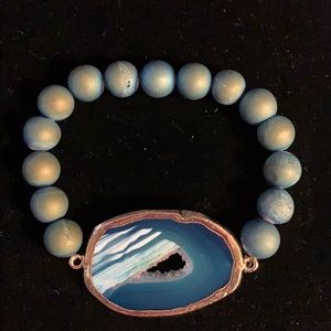 Blue Agate Slice Stretch Bracelet